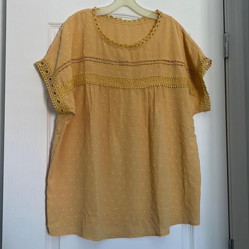 XL, Yellow, circle lace dotted top